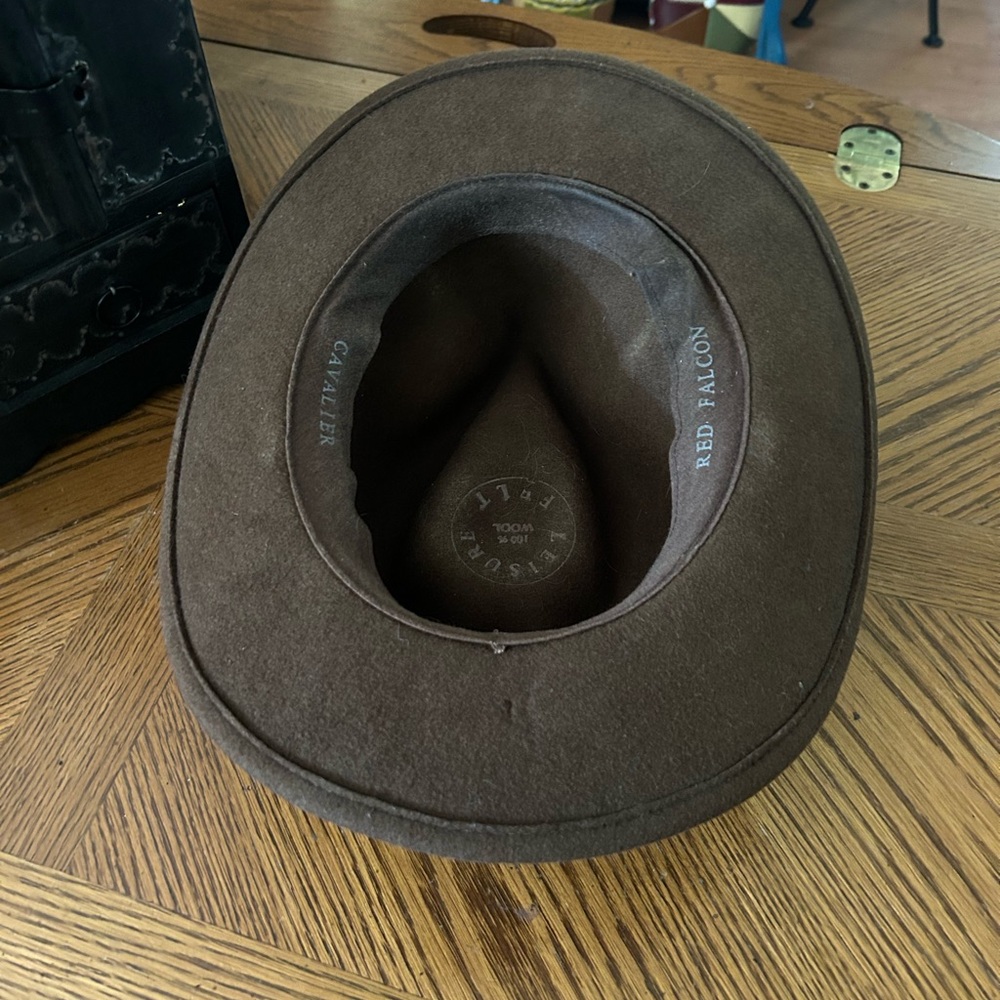 Vintage Brown Wool Cowboy Hat with Leather Band & Feather Accent - Picture 13 of 14